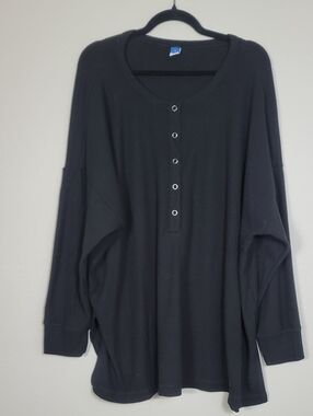 Old Navy Waffle Thermal Henley Top Size 3X Black Plus Casual Stretch Layering